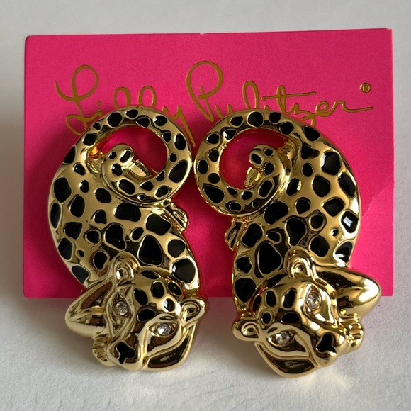 NEW LILLY PULITZER Leopard Post Earrings in Gold Metallic - Picture 1 of 7